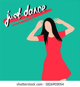Isolated vector illustration of a dancing woman wearing red dress with handwriting