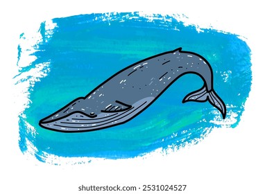 Isolated vector illustration dark blue whale on white background. Flat cartoon style for printing, design, sale, banner