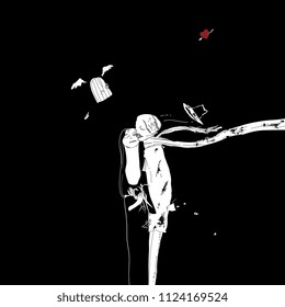Isolated vector illustration. Death and the Maiden. Based on hand drawn original style art.