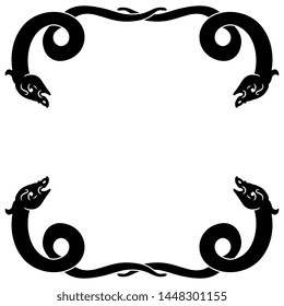 Isolated vector illustration. Decorative animal frame with stylized snakes. Black and white silhouette.