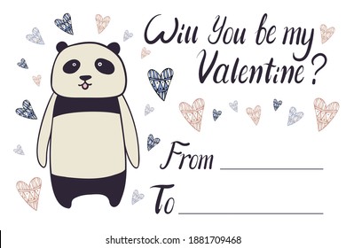 Isolated vector illustration of decorative cartoon panda bear with tongue black and white. The design is perfect for stickers, logos, icons, decorations, invitations, packaging.