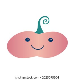 Isolated vector illustration of decorative cartoon smiling pumpkin in pastel colors. Happy Halloween decorative design. Perfect for decorations, textiles, advertisements, logos, stickers, badges