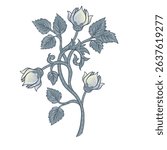 Isolated vector illustration of a decorative floral motif in the style of William Morris. Vintage-inspired design with elegant lines and muted colors. Perfect for prints, textiles, and patterns.