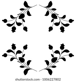 Isolated vector illustration. Decorative floral motif. Black silhouette on white background.