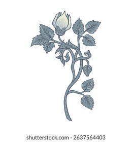 Isolated vector illustration of a decorative floral motif in the style of William Morris. Vintage-inspired design with elegant lines and muted colors. Perfect for prints, textiles, and patterns.