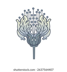 Isolated vector illustration of a decorative floral motif in the style of William Morris. Vintage-inspired design with elegant lines and muted colors. Perfect for prints, textiles, and patterns.