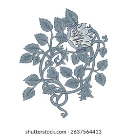 Isolated vector illustration of a decorative floral motif in the style of William Morris. Vintage-inspired design with elegant lines and muted colors. Perfect for prints, textiles, and patterns.