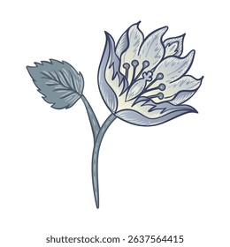 Isolated vector illustration of a decorative floral motif in the style of William Morris. Vintage-inspired design with elegant lines and muted colors. Perfect for prints, textiles, and patterns.