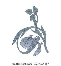 Isolated vector illustration of a decorative floral motif in the style of William Morris. Vintage-inspired design with elegant lines and muted colors. Perfect for prints, textiles, and patterns.