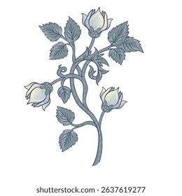 Isolated vector illustration of a decorative floral motif in the style of William Morris. Vintage-inspired design with elegant lines and muted colors. Perfect for prints, textiles, and patterns.