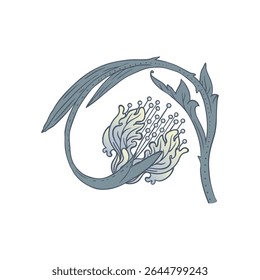 Isolated vector illustration of a decorative floral motif in the style of William Morris. Vintage-inspired design with elegant lines and muted colors. Perfect for prints, textiles, and patterns.