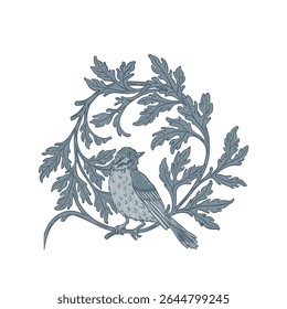 Isolated vector illustration of a decorative floral motif in the style of William Morris. Vintage-inspired design with elegant lines and muted colors. Perfect for prints, textiles, and patterns.