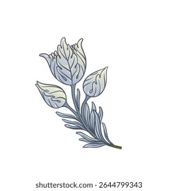 Isolated vector illustration of a decorative floral motif in the style of William Morris. Vintage-inspired design with elegant lines and muted colors. Perfect for prints, textiles, and patterns.