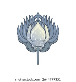 Isolated vector illustration of a decorative floral motif in the style of William Morris. Vintage-inspired design with elegant lines and muted colors. Perfect for prints, textiles, and patterns.