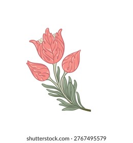 Isolated vector illustration of a decorative floral motif in the style of William Morris. Vintage-inspired design with elegant lines and muted colors for prints, textiles, patterns.