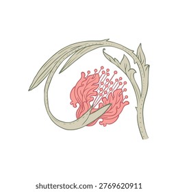 Isolated vector illustration of a decorative floral motif in the style of William Morris. Vintage-inspired design with elegant lines and muted colors for prints, textiles, patterns.