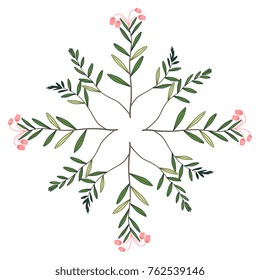 Isolated vector illustration. Decorative floral element. Star made of four branches of bog rosemary plant.