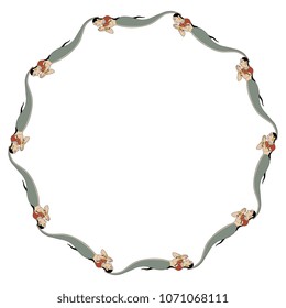 Isolated vector illustration. Decorative round frame with silhouettes of Hindu Indian mermaids Nagini.