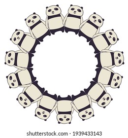Isolated vector illustration of decorative vignette frame of cartoon panda bear in black and white. The design is perfect for stickers, logos, icons, decorations, invitations, packaging.