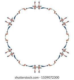 Isolated vector illustration. Delicate round frame with medieval Gothic motifs.