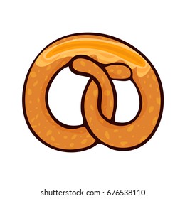 Isolated vector illustration of delicious pretzel with slice of butter for poster, menus, brochure, web and icon fastfood. Cartoon style with outline on white background