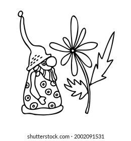 Einzeln Vektorgrafik Design Schwarz-Weiß-Kunstgnome mit einer dekorativen Blume. Das Design eignet sich perfekt für Dekorationen, Farben, Illustrationen, Aufkleber, Abzeichen