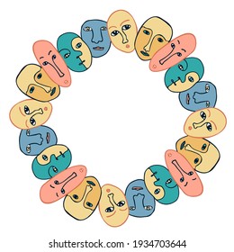 Isolated vector illustration design circle of abstract colorful abstract faces in pastel colors. The design is perfect for stickers, packages, decorations, textiles, surfaces, stationary