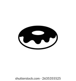 Die einzelne Vektorgrafik zeigt einen schwarzen, umrissenen Donut mit tropfender Schokoladenglasur. Perfekt für Projekte zum Thema Essen.