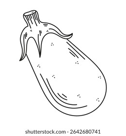 Ilustración vectorial aislada de berenjena sobre un fondo blanco. Comida orgánica saludable. Dibujado a mano ilustración en estilo doodle. Perfecto para recetas. Arte vectorial, vegetales. Libro para colorear