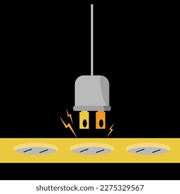 Isolated vector illustration of electric plug and socket unplug with power lightning sparks, a symbol of connectivity, electronics, power, electrics