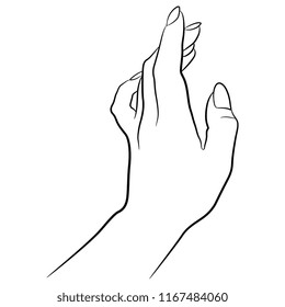 Isolated vector illustration. Elegant female hand. Hand drawn linear sketch. Black silhouette on white background.