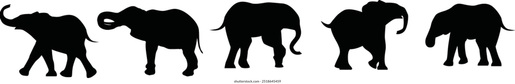 Isolated vector illustration of elephants on a black and white background, perfect for wildlife-themed designs