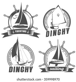 isolated vector illustration emblem with the image of yachts on a white background in vintage style / set of logos for sailing