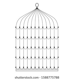 Isolated vector illustration. Empty bird's cage. Black and white linear silhouette.