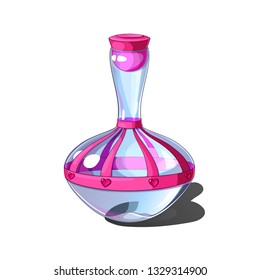 Isolated vector illustration of a empty glass bottle with pink heart gemstone decoration