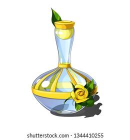 Isolated vector illustration of a empty glass bottle with yellow rose decoration
