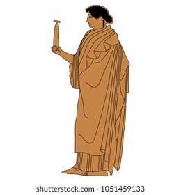 Isolated vector illustration f a standing ancient Greek woman holding a vessel.