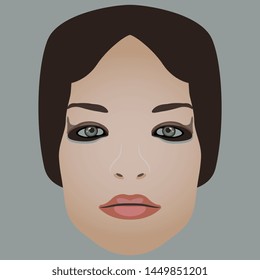 Isolated vector illustration. Face of a beautiful Caucasian woman with makeup.