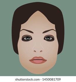Isolated vector illustration. Face of a beautiful Caucasian woman with makeup.