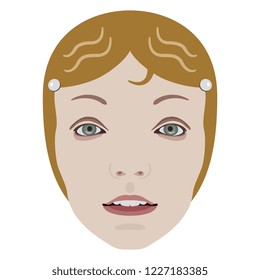 
Isolated vector illustration. Face of a blonde young woman in style of 20s. Flat cartoon style.
