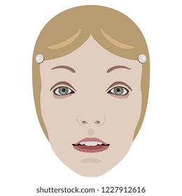 Isolated vector illustration. Face of a blonde young lady. Flat cartoon style.