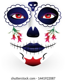 
Isolated vector illustration. Face the girl with a terrible makeup. The holiday of the day of the dead. Mask. Dia de los muertos. 