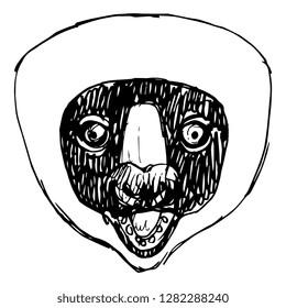 Isolated vector illustration. Face of lemur Coquerel's sifaka. (Propithecus verreauxi). Hand drawn linear doodle sketch. Black silhouette on white background.