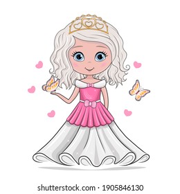 Isolated vector illustration of a fairy princess on a white background. Hearts and buns.