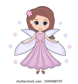Isolated vector illustration of a fairy fairy with wings, a princess on a white background.