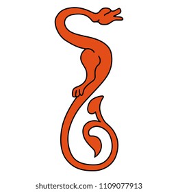 Isolated vector illustration of a fantastic creature. Dragon with floral tail. Based on medieval Gothic motif.