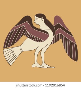 Isolated vector illustration. Fantastic female bird. Based on ancient Greek vase painting motif.