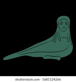 
Isolated vector illustration. Fantastic female bird with human face. Ancient Greek Siren. Monochrome silhouette.