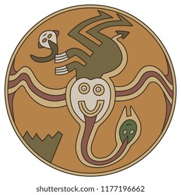 Isolated vector illustration. Fantastic flying creature. Ethnic tribal motif of ancient Peruvian Indians. Paracas culture.