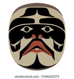 Isolated vector illustration. Fantastic human face. Tribal mask of Native American Kwakiutl Indians from Canada.